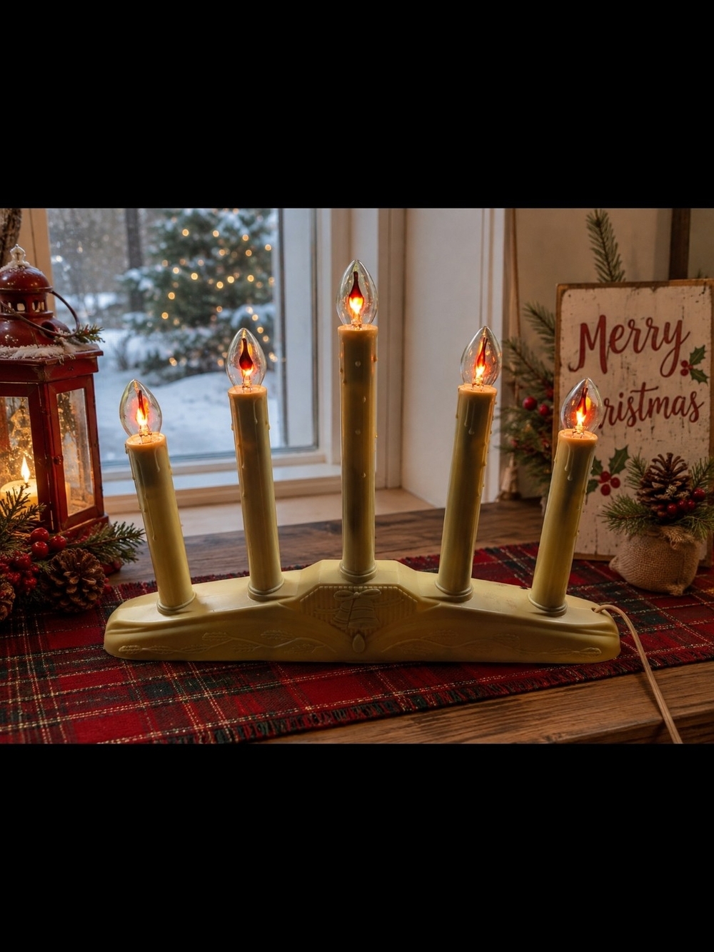 Classic Gold 5-Arm Electric Candle Luminary - Holiday Window Decor